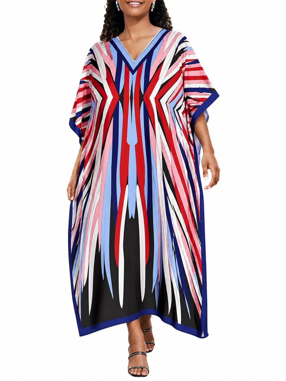 Gypsie Blu Multicolor Print Caftan Dress Plus Size Kimono Maxi Dresses for Women